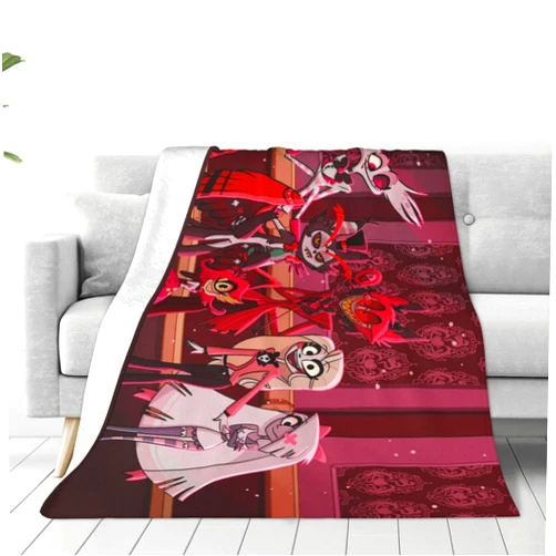 PkLbLr Anime Hazbin Hotel Blanket Flannel Throw Blanket Super Soft Fuzzy All-Season Blankets for Bedroom Couch Travel 40