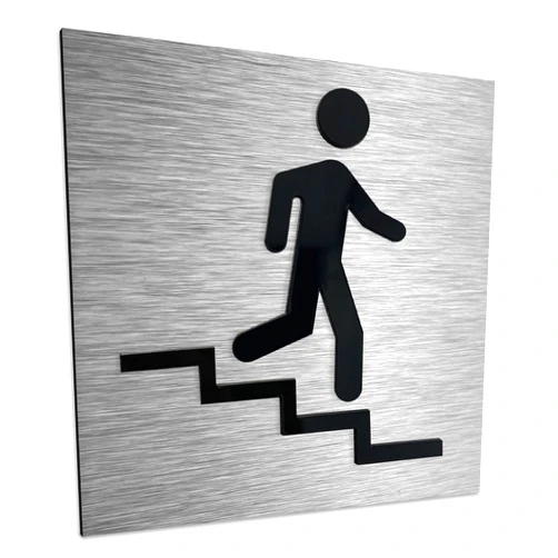 ALÚMADESIGNCO Downstairs Stairwell Signage - Stairs down Sign - Stair Exit Signs, Staircase Plate - Downstair Directional Door Plaque - 4.7 In x 4.7 In