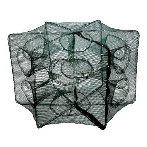 Bewinner Fishing Net Portable Folded Nylon Fish Baits Cast Mesh Trap Cage Automatic for Catching Smelt, Eels, Crab, Lobster, Minnows, Shrimp and Crawfish (12 Holes)