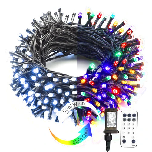 Brizled Color Changing Christmas Lights, 65.67ft 200 LED Cool White & Multicolor Christmas Lights, 11 Modes Remote Dimmable 24V Safe Adapter Outdoor Christmas Tree Lights String for Xmas Party Tree