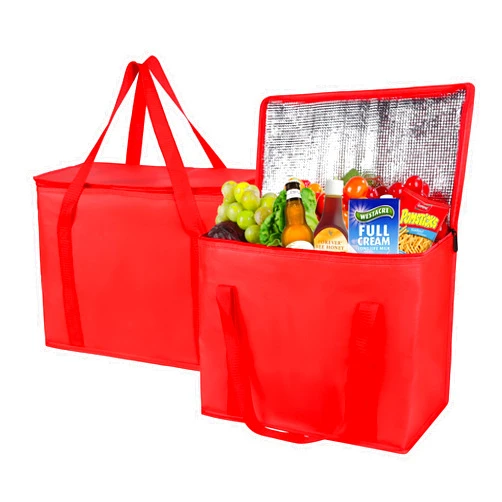 musbus 2-Pack XL-Large Insulated Grocery Shopping Bags, Red, Reusable, Heavy Duty, Zipped Zipper,Collapsible,Tote,Cooler,Groceries,for car,Recycled Material Warm Foldable Bag…