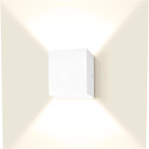 LUXRITE Square LED Up and Down Wall Sconce, Metal, 5CCT 2700K | 3000K | 3500K | 4000K | 5000K, Modern Indoor and Outdoor Wall Light, 15W, 1000LM, IP65 Waterproof, ETL Listed - White
