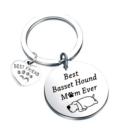FUSTMW Basset Hound Keychain Best Basset Hound Mom Ever Gifts Dog Mom Owner Basset Hound Gifts Dog Trainer Dog Lover Gifts