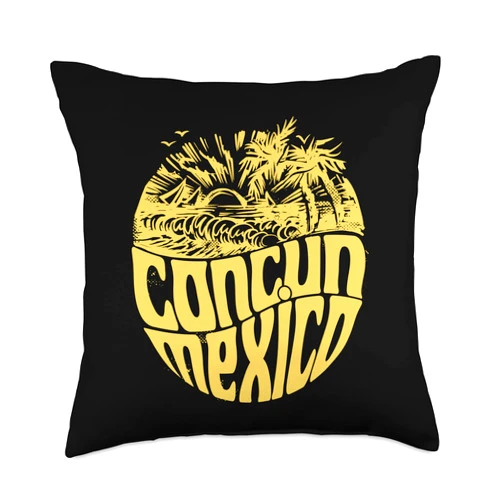Summer Trip Humor Apparel Collection Cancun Mexico Souvenirs Summer Vacation Trip Gift Throw Pillow, 18x18, Multicolor