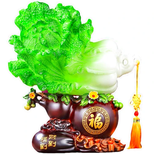 Aris & Juno Fu Dao CAI Dao Lucky Cabbage & Gourd Statue, Resin Feng Shui Figurine for Wealth & Prosperity, Home Office Decor, Business Gift (L)
