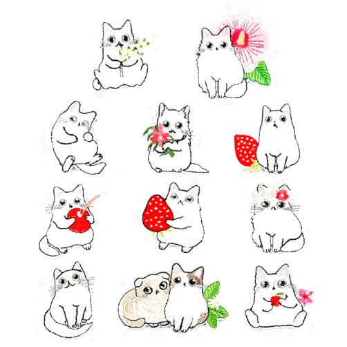 YOUOR 11 pcs Cute Cat Embroidery Patch Iron on Sew on White Kitty Applique Badge