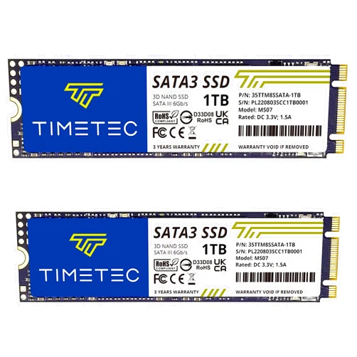 Timetec 1TBx2 (2 Pack) SSD 3D NAND TLC SATA III 6Gb/s M.2 2280 NGFF 512TBW Read Speed Up to 550MB/s SLC Cache Performance Boost Internal Solid State Drive for PC Computer Laptop and Desktop