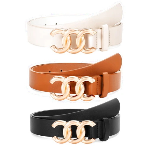TRIWORKS Women Leather Belts for Jeans Pants, Fashion Gold Buckle Ladies Leather Dress Belt