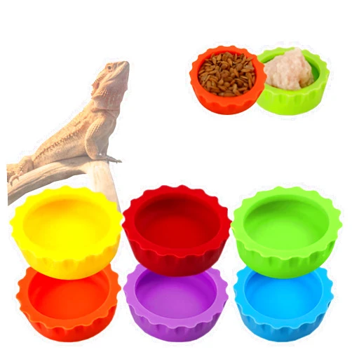 Meow&woof 6 PCS Crested Gecko Food and Water Feeding Cups, Reptile Food Dish, Colorful Water Bowl for Bearded Dragon Tank Terrarium Accessories Supplies for Tortoise, Crab and Small Pet