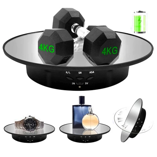 ZLMONDEE Motorized Rotating Display Stand, 7.87inch /17.6LB Load，Mirror Covered 360 Degree Turntable Display Stand for Photography Products and Shows, Max Load 8KG/ 20CM Video Show(Black)