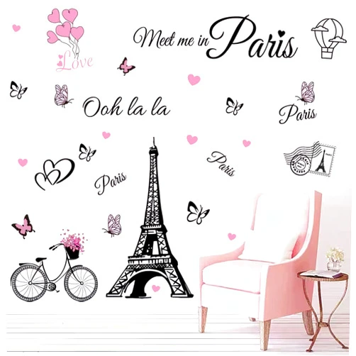 CASADECOR Paris Wall Stickers Eiffel Tower Vinyl Wall Decor Sticker Paris Tower Wall Decals Removable Self-Adhesive Balloon Stickers Wall Decal for Girls Bedroom Living Room Sofa Backdrop TV Background Wall