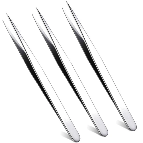 Mudder 3 Pieces Straight Pointed Tip Tweezers Isolating Tweezers Eyelash Extensions Tweezers Lash Tweezers Pointed Blackhead Remover Precision Eyebrow Splinter (Classic Style,5.31 Inch)