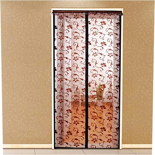 GE&YOBBY Self-Sealing Floral Screen Door,lace Hands Free,Flower Pattern Hanging Ventilation Mosquito Nets for Doors for Balcony Garden Brown 100x220cm(39x87inch)