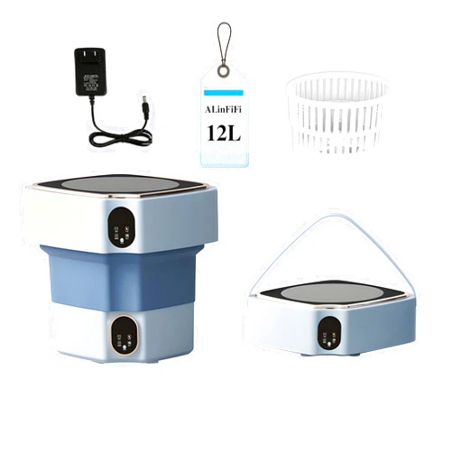 AYanFiFi Portable washing machine, 12L folding mini washing machine, deep cleaning underwear, baby clothes and other small clothes, suitable for apartments, dormitories, camping, travel (Blue)