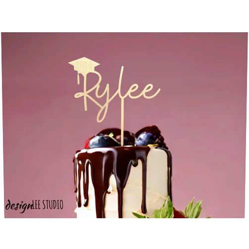 DesignLEE Studio Custom Name Cake Topper Personalized Graduation Cake Topper for Baby Shower Gift for Birthday Made with Wood