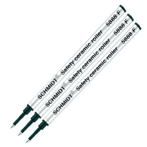 Lanier Pens Schmidt 5888 Safety Ceramic Rollerball Metal Refill - Black Ink (Fine Tip 0.6mm) - Pack of 3