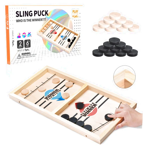 AMFLOWER Fast Sling Puck Game Large Size，Sling Puck Game for Kids & Adults, Fast-Paced Fun Board Games for a Party with Friends for Family Game Night, Desktop Battle, 22.4 * 12 * 1.45 Inch