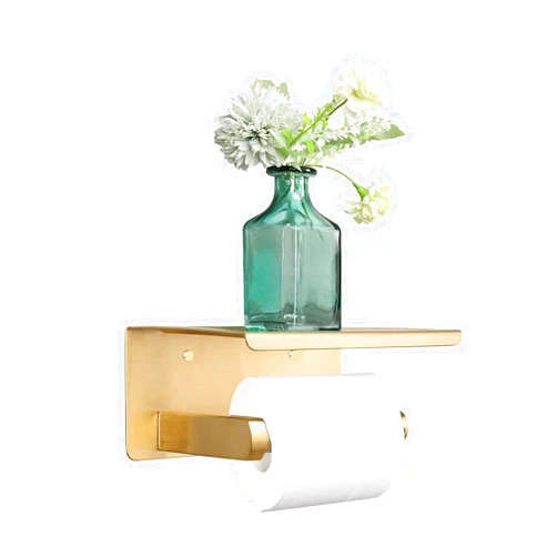 NearMoon Toilet Paper Holder with Shelf, Heavy Duty Bath Toilet Roll Holder with Phone Shelf Tissue Hanger for Bathroom/Kitchen No Drill or Wall Mounted(304 Stainless Steel, Brushed Gold)