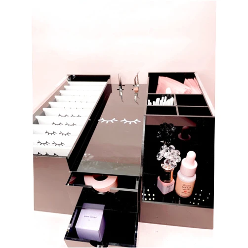 élan beauté & supplies BLACK 10-TILE LASH ORGANIZER - WITH DRAWER Lash Tile Organizer Storage Box for Eyelash Extensions, False Eyelashes Extension Supplies, Tweezers Holder