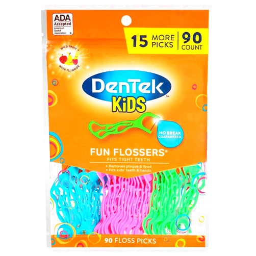 DenTek Kids Fun Flossers, Floss Picks, Removes Food & Plaque, 90 Count