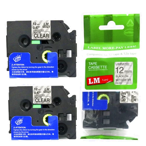 LMe Tapes for PT9200DX 2/Pack - LM Tapes Compatible TZe-M31 Black on Matte Clear p-Touch Label Tape, 12mm Laminated replacment TZeM31 Tape, TZM31 0.47