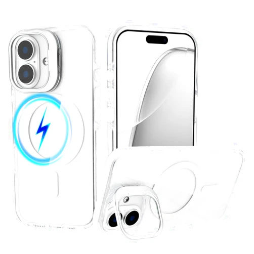 Tikoo Designed for iPhone 16 Case Clear with Magsafe Heavy Duty Magnetic Phone Case with Sturdy Metal Stash Camera Stand Ring Military Grade Protective Case iPhone 16 6.1” (White)