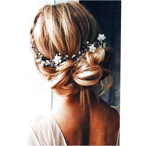 Kercisbeauty White Flower Hair Vine Wedding Bridal Headpiece Pearl Crystal Headband Women Special Occasion Jewelry (Silver)