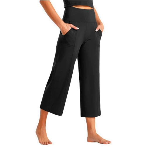 Tmustobe Womens Lounge Yoga Capris Pants Bootleg Tummy Control High Waist Workout Flare Crop Pants with Pockets