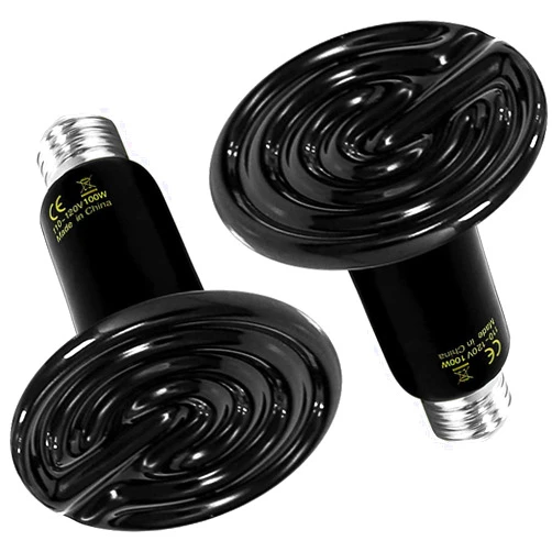 HealSmart Reptile Heat Lamp 100W 2-Pack Ceramic Heat Emitter, No Light Emitting Heat Bulbs for Amphibian Pet Brooder Coop Incubating Chicken, Lizard Bearded Dragon Turtle Snake Terrarium Black