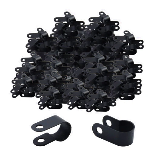 Antrader Nylon Plastic R-Type Black Cable Clamps,200Pcs Nylon Screw Mounting Cord Fastener Clips with 200pcs Screws for 3/8 Inch Diameter Wire Management