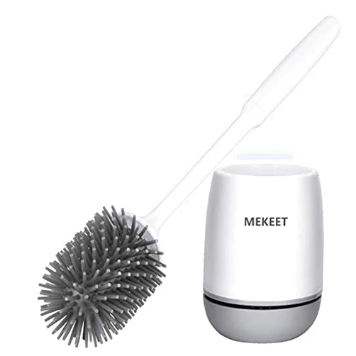 MEKEET Toilet Bowl Cleaner Brush and Holder Set for Bathroom Cleaning Toilet Brush with Soft Silicone Bristle and Quick-Drying Base（Gray）…