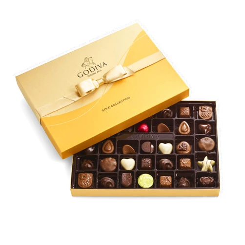 Godiva Chocolatier Chocolate Gift Box for Birthday, Thank You, Anniversary, Congratulations Gift Basket Gold Ribbon Gourmet Candy Assortment with Praline, Caramel in Milk, White, Dark Chocolate, 36pc