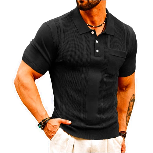 GRACE KARIN Men's Knit Polo Shirts Short Sleeve Texture Lightweight Golf Shirts Sweater