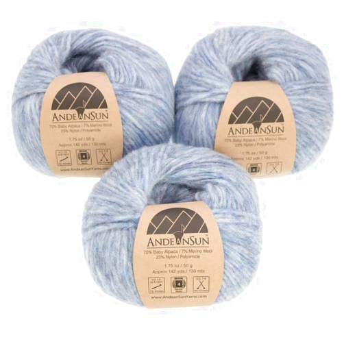 AndeanSun (Set of 3) Baby Alpaca Merino Wool Yarn [426 Yards Total] Silver Light Blue, #4 Worsted