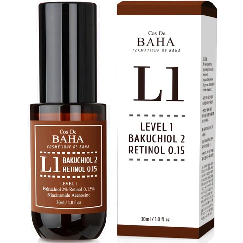 Cos De BAHA Retinol 0.15% Bakuchiol 2% Serum - Plant-Based Retinol Alternative - Facial Serum for Smooth Skin Texture - Suitable for All Skin Types, 1 Fl Oz (30ml)