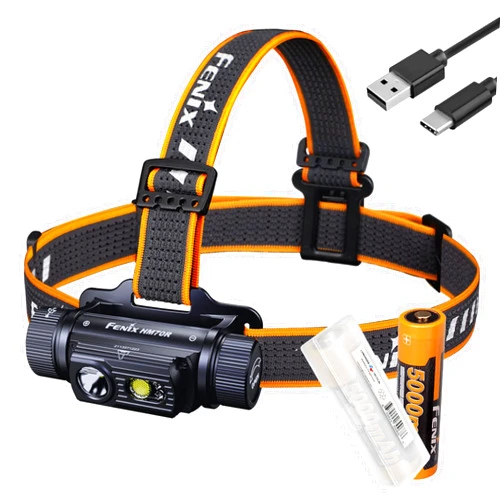Fenix HM70R 1600 Lumen USB-C Rechargeable Headlamp with Dual ARB-L21-5000, White, High CRI and Red LEDs & LumenTac Organizer