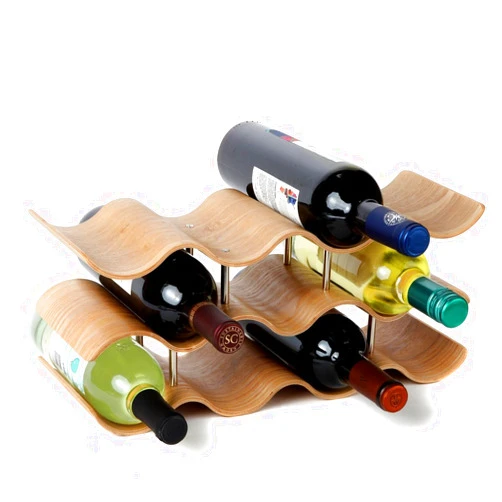 Lily's Home Countertop Wave Wine Rack, Wood, Elegant and Modern, Table Top Wine Storage (Oak, 11 Bottles)