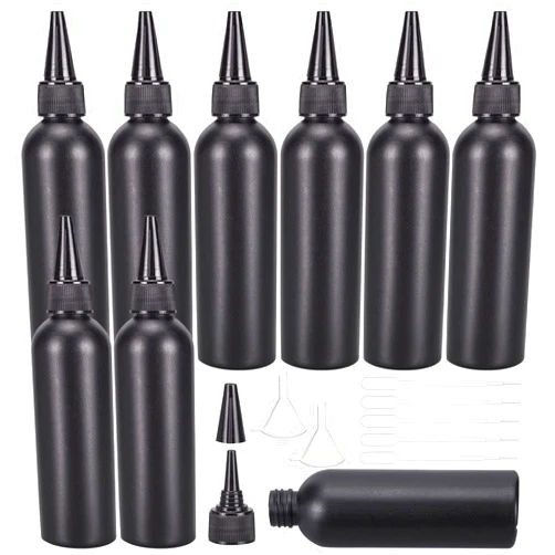 BENECREAT 16Pcs 120ml/4.06oz Black Plastic Squeeze Bottles, Squeeze Condiment Bottles with 2Pcs Funnels and 10Pcs Transfer Pipettes for Ink Tattoo Liquid Painting Glue