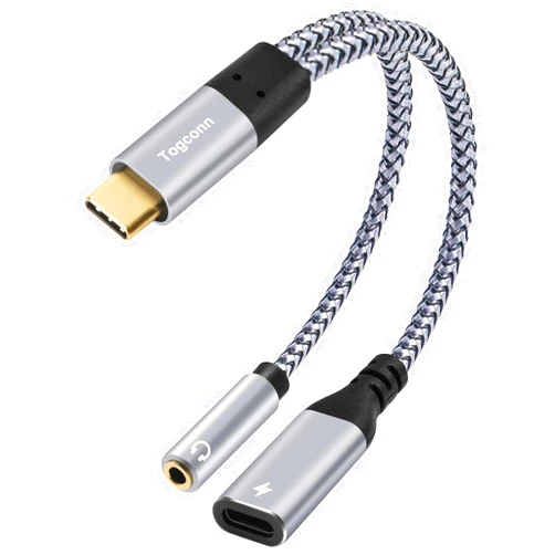 Togconn USB C to 3.5mm Aux Headphone and Charger Y Adapter Splitter, 2 in 1 USB Type C Male to Aux Audio Jack with PD 60W Fast Charge Port for iPhone 15 Pro Max, Galaxy S24/23 Ultra, iPad Pro, Pixel 8