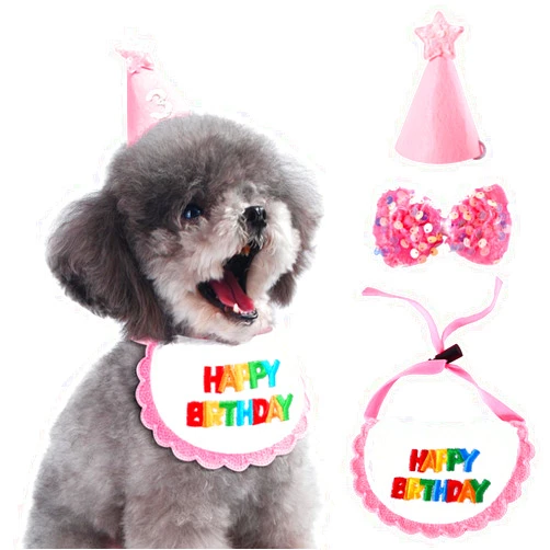 IDOLPET Dog Cat Birthday Party Supplies Outfit Bandana Bib Hat Cute Collar with Bow Tie for Cats Puppy Small Dogs and Rabbits