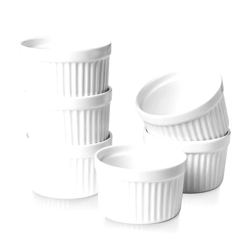 ONTUBE Ramekins - Porcelain Ramekins for Creme Brulee Dishes,Dipping Sauces,Baking Pudding Cups, Souffle Bowl,Oven Safe, Set of 6 (4OZ, White)