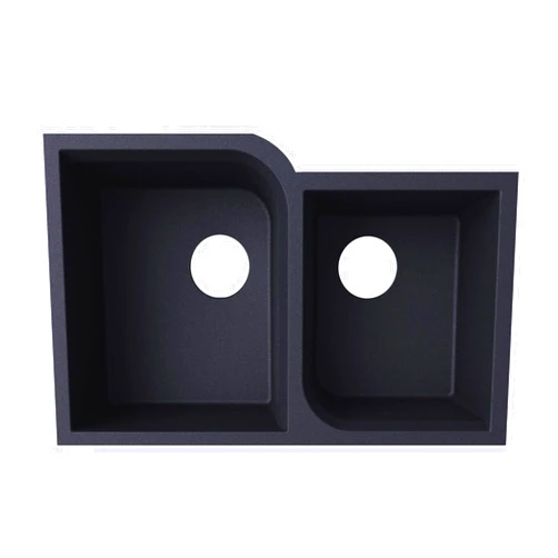 Swanstone QU03322RC.077 Granite Undermount Double-Bowl Kitchen Sink, 33-in L X 22-in H X 9-in H, Nero