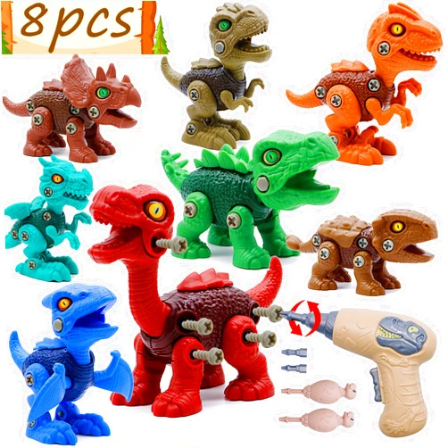 Yerloa 8pcs Dinosaur Toys for Kids 3-5 5-7, Dinosaur Take Apart Toys for Boys 3 4 5 6 7 8 Year Old Toddler Kids Birthday Easter Gifts Dino Toys STEM Construction Building Kids Toy with Electric Drill