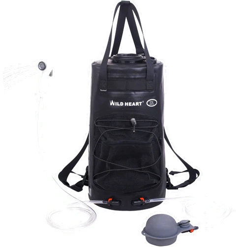 WILD HEART Camping Shower 22L/ 12L Portable Shower for Camping with Pressure Foot Pump and Hose - Solar Shower Bag Backpack for Camping, Road Trip & Outdoor Use