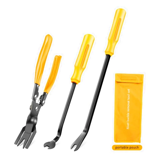 GOOACC Auto Trim Removal Tool Set 3Pcs No Scratch Pry Tool Kit with Storage Bag for Car Body Clips Door Panel Car Clips Dashboard Repair Yellow