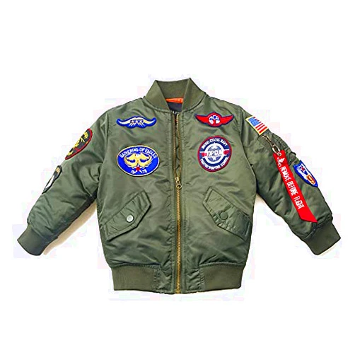 Norman Dragon Patch Embroidered Nylon MA-1 Baby Kids Bomber Flight Jacket Winter Padded Thick Coat for Boys Girls