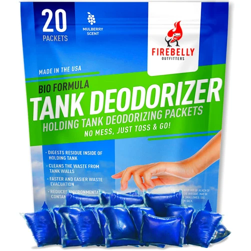 Firebelly Outfitters RV Holding Tank Deodorizer + Septic Tank Treatment + Cleaner - 20 Packets, Mulberry – Sewer Solution, Marine Camper Portable Toilet Chemicals, Odor Eliminator, Formaldehyde Free
