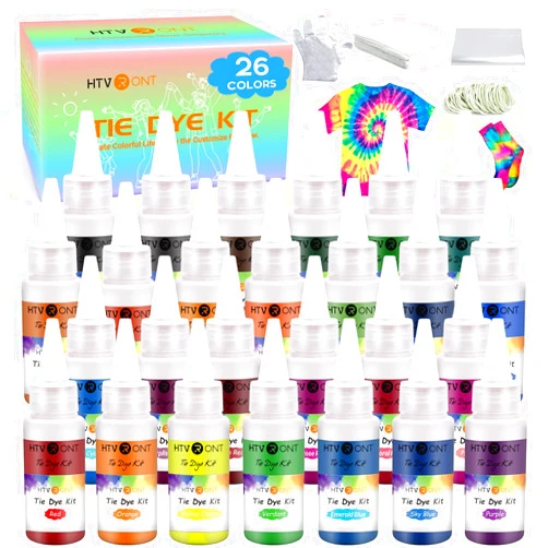 HTVRONT Tie Dye Kit - 26 Colors Pre-Filled Bottles Tye Dye Kit, Permanent Non-Toxic Tie Dye Kits for Adults and Kids, Tie Die Kit for Group Handmade Creative Activity(Just Add Water)