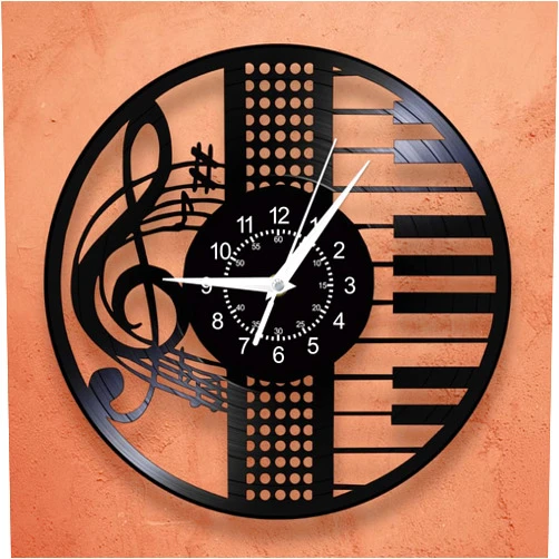 TIMEGLOW 12 Inch Treble Clef Music Note Wall Clock, Musical Instrument Vinyl Record Wall Clock Silent Movement Battery Operated Wall Watch Clock Music Room Studio Rock N Roll Decor Music Gift for Man