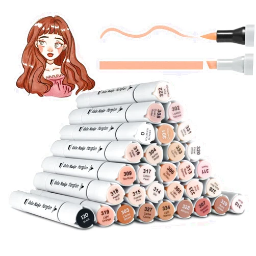 Hangfan Skin Tone Markers,30 Flesh Colors Alcohol Based Art Markers Pens Set Dual Tips Brush&Broad for Professional Artists Drawing Sketch Illustrations Portrait Comics Anime Coloring